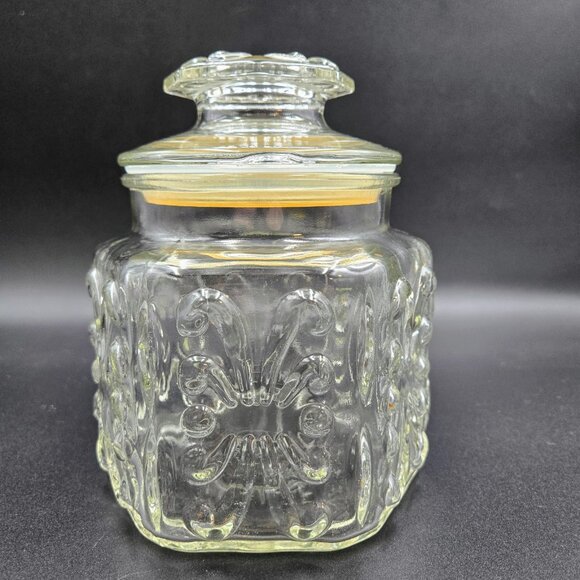 Vintage LE Smith Clear Glass Canister Atterbury Scroll Candy Cookie Jar Read - Picture 7 of 14